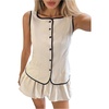 image:imageFloerns Womens 2 Piece Business Casual Outfits Button Down Tank Top with Bubble Mini Skirt SetApricot