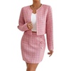 image:imageFloerns Womens Blazers Suit Jackets Cropped Jacket Plaid Tweed Skirt SuitLight Pink