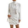 image:imageFloerns Womens Blazers Suit Jackets Cropped Jacket Plaid Tweed Skirt SuitWhite Pearl