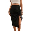 image:imageFloerns Womens Drawstring Ruched Pencil Skirt Split Hem Beach Vacation Bodycon Knee Length SkirtsBlack