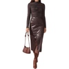 image:imageFloerns Womens Elegant Leather High Waist Midi Skirt Slit Hem Office A Line SkirtBrown