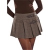 image:imageFloerns Womens Elegant Tweed Plaid Pleated Skirt Metal Buckle Low Waisted A Line Mini SkirtsCoffee Brown