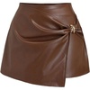 image:imageFloerns Womens Faux Leather Mini Skirt Low Rise Asymmetrical Wrap Club Rave Party SkirtsCoffee Brown