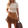 image:imageFloerns Womens Fringe Suede Skirt Elastic Waist Western A Line SkirtsBrown