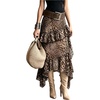 image:imageFloerns Womens Leopard Long Skirt Layered Ruffle Asymmetrical SkirtsBrown Multi