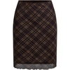 image:imageFloerns Womens Plaid Print Low Rise Mesh Skirt Elegant Ruffle Trim Bodycon Short SkirtsBrown