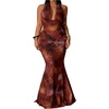 image:imageFloerns Womens Plus Size 2 Piece Halter Top Maxi Skirt Set Vacation OutfitBrown Multi