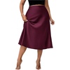 image:imageFloerns Womens Plus Size Elegant A Line Midi Skirts High Waisted Satin Date Night Formal Evening SkirtBurgundy