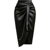image:imageFloerns Womens Plus Size Satin Midi Skirt High Wasited Wrap Ruched Slit Business Casual Pencil SkirtsBlack