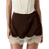 image:imageFloerns Womens Retro Vintage Floral Lace Satin Skirt High Waisted A Line Elegant Mini SkirtsBrown