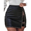 image:imageFloerns Womens Rivet Leather Mini Skirt Ruched Floral Lace Date Night Bodycon SkirtsBlack