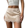 image:imageFloerns Womens Sexy Lace Satin Low Rise Patchwork Night Out Mini SkirtApricot