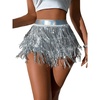 image:imageFloerns Womens Shiny Sequin Tassel Trim Skorts Dance Hip Rave Mini Skirts ShortsSilver