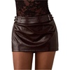 image:imageFloerns Womens Vintage Metal Buckle PU Leather Low Rise Mini SkirtCoffee Brown