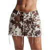 image:imageFloerns Womens Y2k Mini Denim Skirt Cow Print Low Waist Raw Hem Western Jean SkirtBrown and White