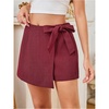 image:imageWomens Houndstooth High Waist Skirt Shorts Asymmetrical Hem Tie Front SkortsRed