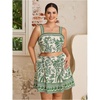 image:imageWomens Plus Size 2 Piece Summer Vacation Boho Outfit Tropical Camisole Top with Mini Skirt SetGreen