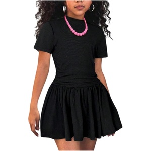 image:imageFloerns Girls 2 Piece Summer Outfits Short Sleeve T Shirt with Ruffle Mini Skirts Clothing SetsBlack
