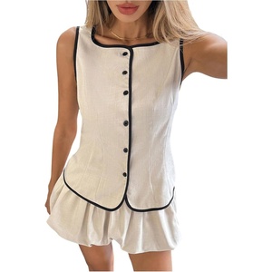 image:imageFloerns Womens 2 Piece Business Casual Outfits Button Down Tank Top with Bubble Mini Skirt SetApricot