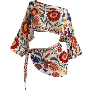 image:imageFloerns Womens 2 Piece Floral Sets Off Shoulder Crop Tops and Mini SkirtMulti Red Floral