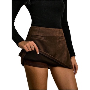 image:imageFloerns Womens Dressy Casual Faux Suede Skirt Fall Outfit Winter Mini Skirt with UnderneathBrown