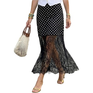 image:imageFloerns Womens Elegant High Waisted Lace Skirt See Through Business Casual Work Maxi SkirtBlack Polka Dots