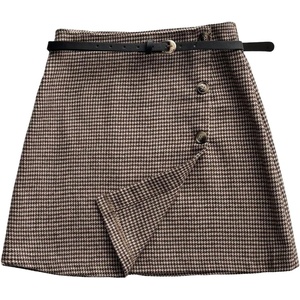 image:imageFloerns Womens Elegant Houndstooth Mini Skirt Button Front Business Casual Fall Skirts with BeltBrown Multi