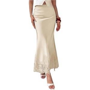 image:imageFloerns Womens Elegant Lace Satin Skirt Fishtail Pencil Party Cocktail Long SkirtsBeige