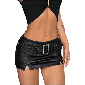 image:imageFloerns Womens Faux Leather Low Rise Slit Rave Concert Pencil Mini SkirtsBlack