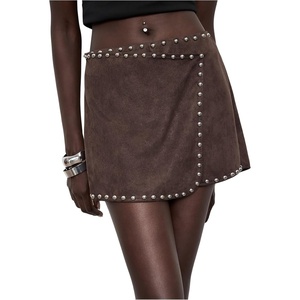 image:imageFloerns Womens Faux Suede Mini Skirt Y2k Asymmetrical High Waisted SkortsBrown