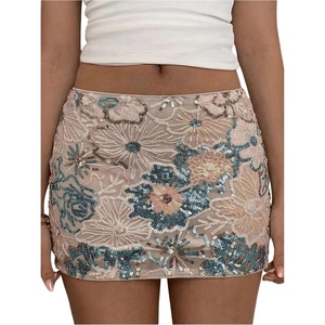 image:imageFloerns Womens Floral Sequin Mini Skirt Y2K Low Rise Going Out SkirtTeal Apricot