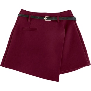 image:imageFloerns Womens High Waist Asymmetrical Wrap Skort A Line Casual Mini SkirtBurgundy
