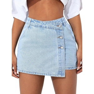 image:imageFloerns Womens High Waisted Denim Skort Wrap Front Button Jean Skirt ShortLight Wash