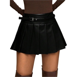 image:imageFloerns Womens Leather Pleated Skirt Fall Outfit Club Night Out Mini Skater SkortsBlack
