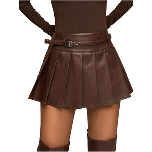 image:imageFloerns Womens Leather Pleated Skirt Fall Outfit Club Night Out Mini Skater SkortsCoffee Brown