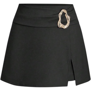 image:imageFloerns Womens Metal High Waist Skirt Split Hem A Line Business Office Mini SkirtsBlack