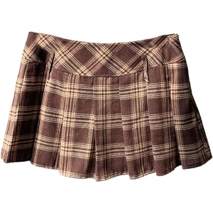 image:imageFloerns Womens Plaid Mini Skirts Pleated Hem Uniform Skater Skirt Built in ShortsKhaki