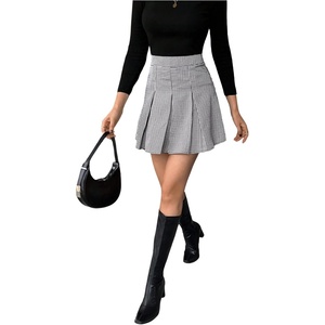 image:imageFloerns Womens Plaid Pleated Mini Skirts Preppy Uniform Skater A Line SkirtBlack and White
