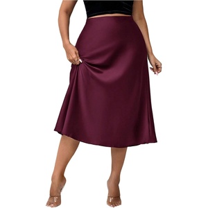 image:imageFloerns Womens Plus Size Elegant A Line Midi Skirts High Waisted Satin Date Night Formal Evening SkirtBurgundy