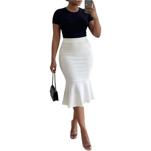 image:imageFloerns Womens Plus Size Elegant High Waisted Fishtail Pencil Midi SkirtWhite