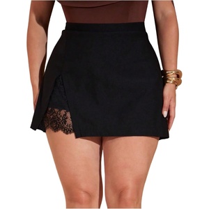 image:imageFloerns Womens Plus Size Lace Skirt High Waisted Slit Teacher Mini SkirtsBlack