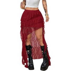 image:imageFloerns Womens Plus Size Lace Tiered Asymmetrical Ruffle Long Maxi SkirtsBurgundy