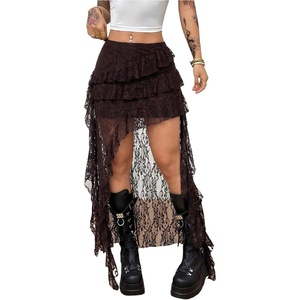 image:imageFloerns Womens Plus Size Lace Tiered Asymmetrical Ruffle Long Maxi SkirtsCoffee Brown