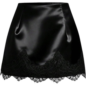 image:imageFloerns Womens Plus Size Satin Lace Trim Patchwork Sexy Mini SkirtBlack