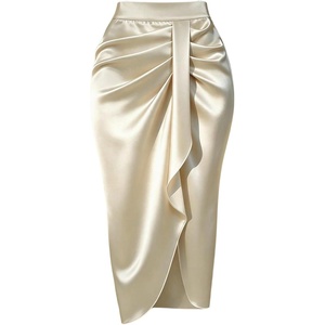 image:imageFloerns Womens Plus Size Satin Skirt Ruched Business Pencil Midi SkirtsApricot