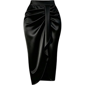 image:imageFloerns Womens Plus Size Satin Skirt Ruched Business Pencil Midi SkirtsBlack