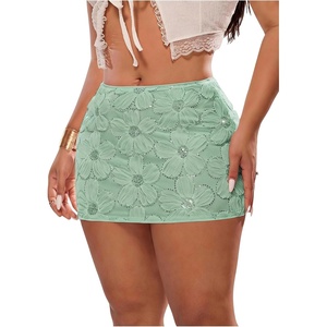 image:imageFloerns Womens Plus Size Sequin Mini Skirt 3D Floral Mesh Micro SkirtsMint Green