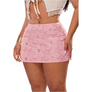 image:imageFloerns Womens Plus Size Sequin Mini Skirt 3D Floral Mesh Micro SkirtsPink