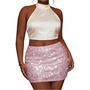 image:imageFloerns Womens Plus Size Sequin Mini Skirt Sparkly Party Night Out SkirtPink