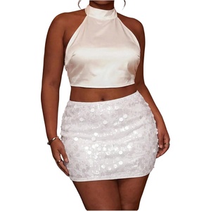 image:imageFloerns Womens Plus Size Sequin Mini Skirt Sparkly Party Night Out SkirtWhite